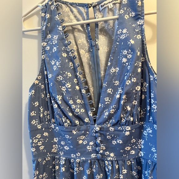 Reformation Isador Light Blue Cotton Sundress with White Floral Print (Size 8) - Picture 3 of 8